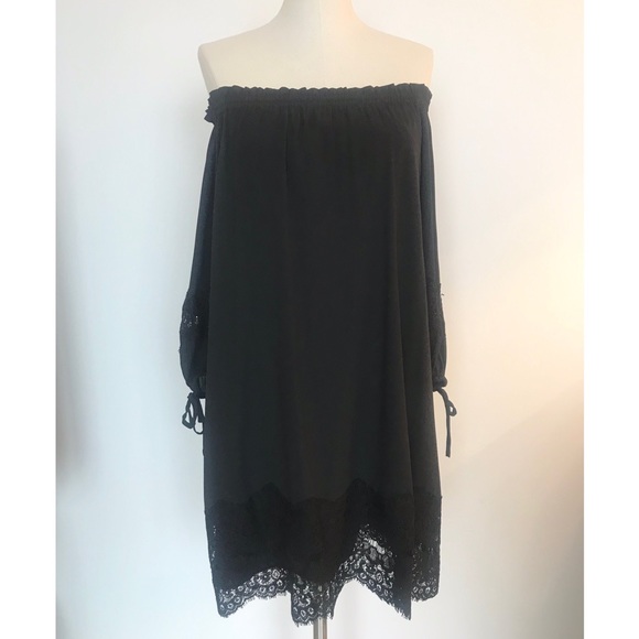 LOFT NWT off the shoulder black lace dress size xs - Picture 1 of 5